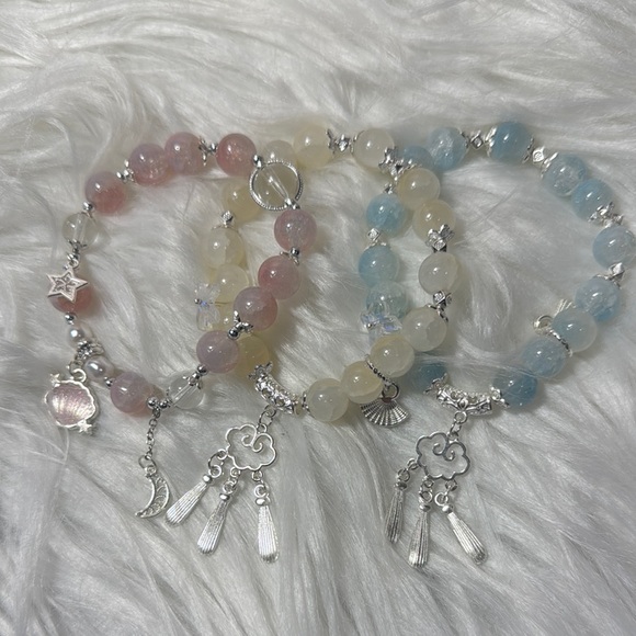 Jewelry - Elegant Silver Charm Beaded Bracelets Set of 3
